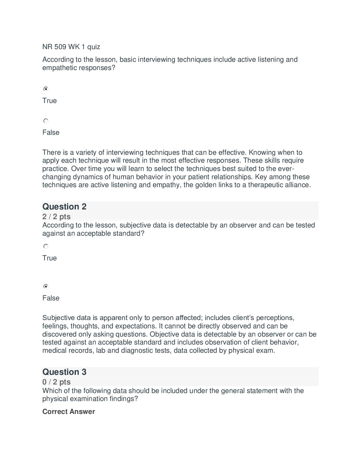 Preview image for NR 509 Week 1 Midweek Comprehension QUIZ (March 2020) Graded with all answers correct
